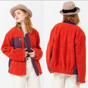 Free People Rivington Sherpa Bomber Jacket - Orange and Purple Size Small